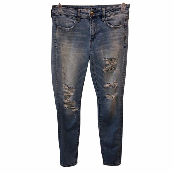 American Eagle Womens Size 6 Regular Light Wash Distressed Jegging Skinny Jeans - Picture 1 of 12